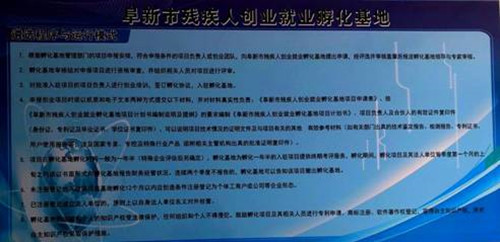 图为阜新市残疾人创业就业孵化基地遴选程序与运行模式